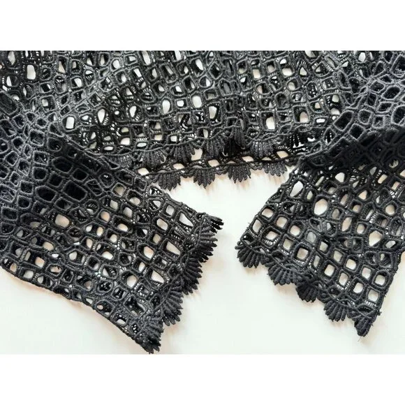 ELIE TAHARI Black Cotton Broderie Anglaise Beaded Lace Cardigan Sweater, Size 2 - Picture 9 of 15